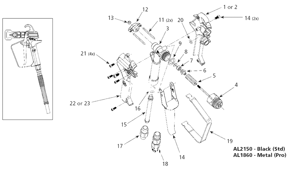 Spray-Gun Parts Diagram and Parts List for PS260E  Campbell Hausfeld Paint Sprayer